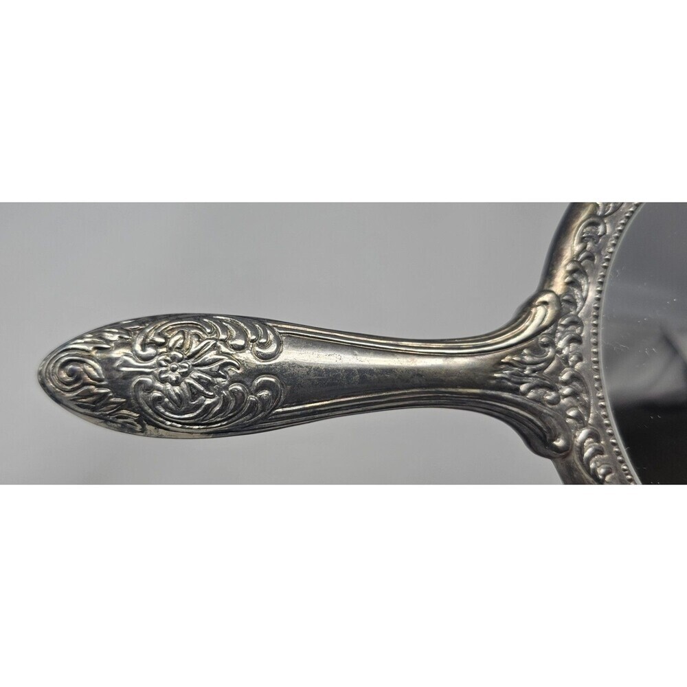 Vtg Silverplate Vanity Set 8" Brush & 9" Hand Mirror Floral Ornate Design Heavy - Picture 3 of 13
